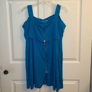 Soft‎ Surroundings Pullover Cold Shoulder Zipper Tunic Top Long Sleeve Blue Sz L